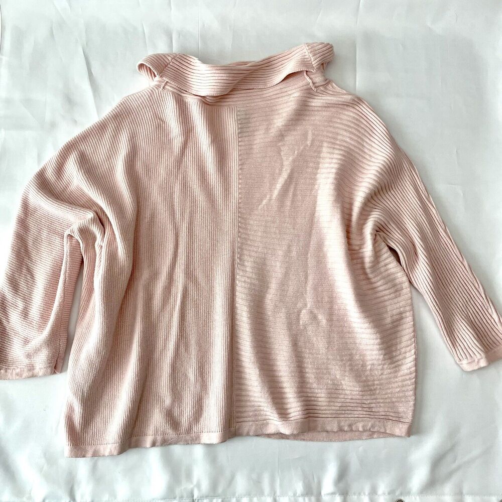Chicos Cowl Neck Ribbed Sweater Pale Pink 3/4 Sleeve Size 3 US XL 16/18 - Picture 5 of 7